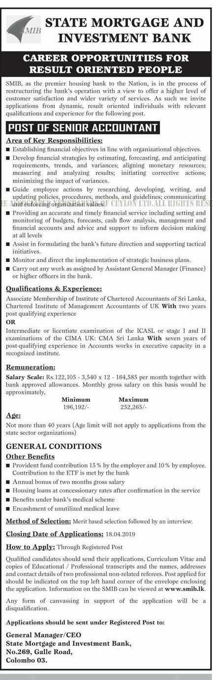 Senior Accountant - State Mortgage & Investment Bank